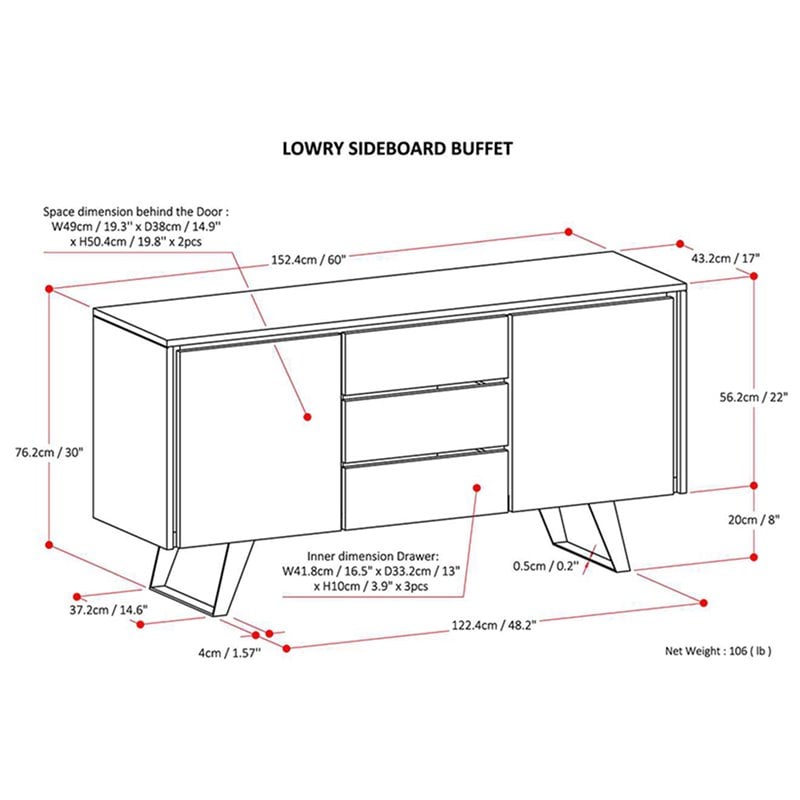 Simpli Home Lowry Buffet in Distressed Charcoal Brown