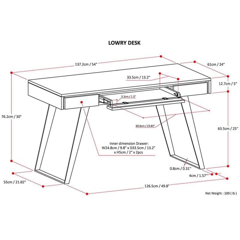 Simpli Home Lowry Solid Acacia Wood Desk in Distressed Charcoal Brown