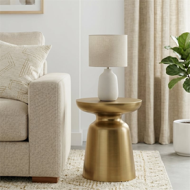 Toby 17 inch Wide Modern Industrial Metal Accent Table in Gold Iron & Assembled