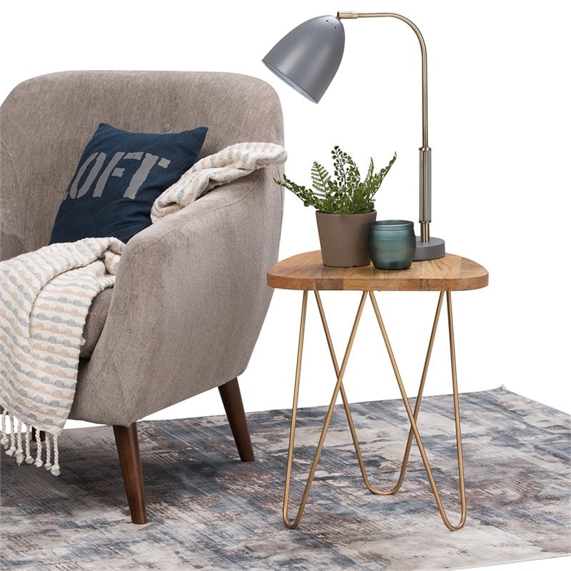 Patrice Modern 18 inch Wide Metal and Wood Accent Side Table in Natural Gold