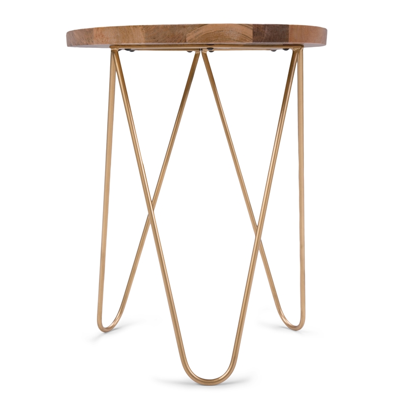 Patrice Modern 18 inch Wide Metal and Wood Accent Side Table in Natural Gold