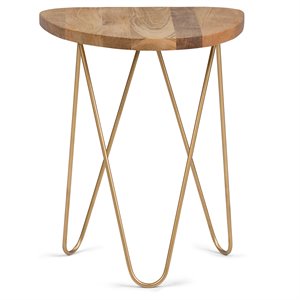 patrice modern 18 inch wide metal and wood accent side table in natural gold