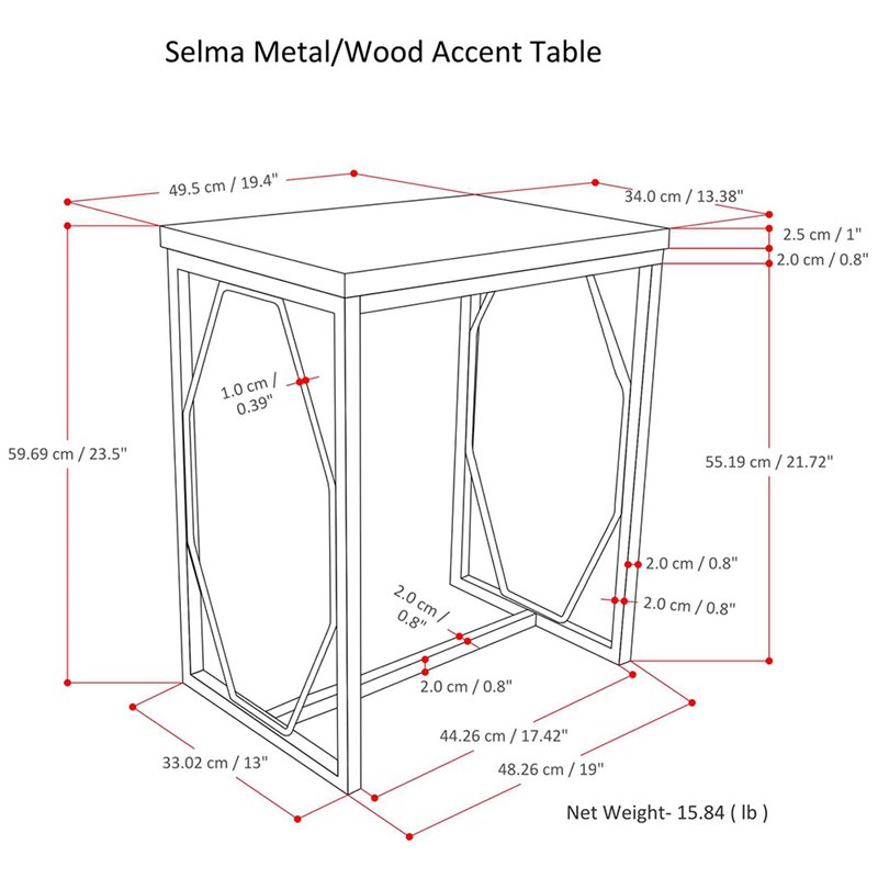 Simpli Home Selma Metal and Wood Accent Table in Natural/Gold