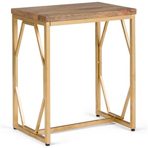 Simpli Home Selma 13&quot W Metal and Wood Accent Side Table in Natural and Gold