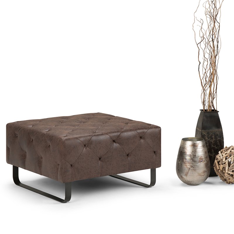 Simpli Home Orla Faux Leather Coffee Table Ottoman in ...