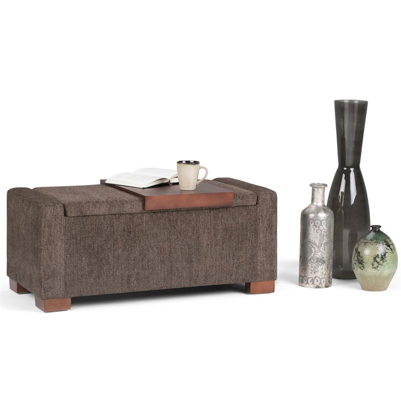 Simpli Home Bretton 42 " Transitional Rectangle Lift Top Storage Ottoman in Deep Umber Brown