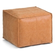 Simpli Home Brody Boho Square Pouf in Distressed Brown Faux Leather