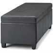 Simpli Home Avalon Faux Leather Storage Ottoman Bench in Black