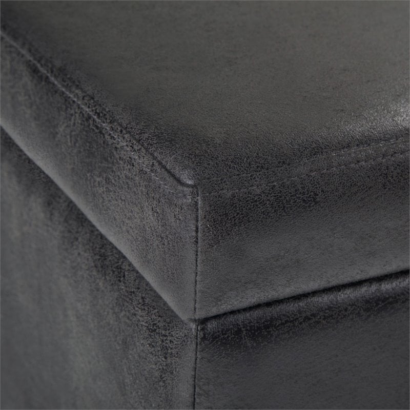 Simpli Home Avalon Faux Leather Storage Ottoman Bench in Black