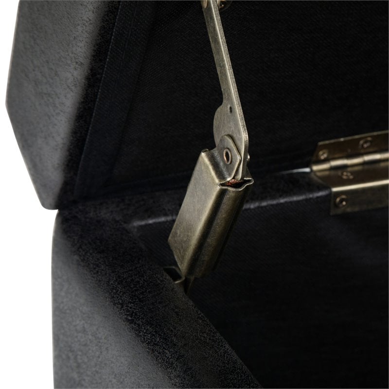Simpli Home Avalon Faux Leather Storage Ottoman Bench in Black