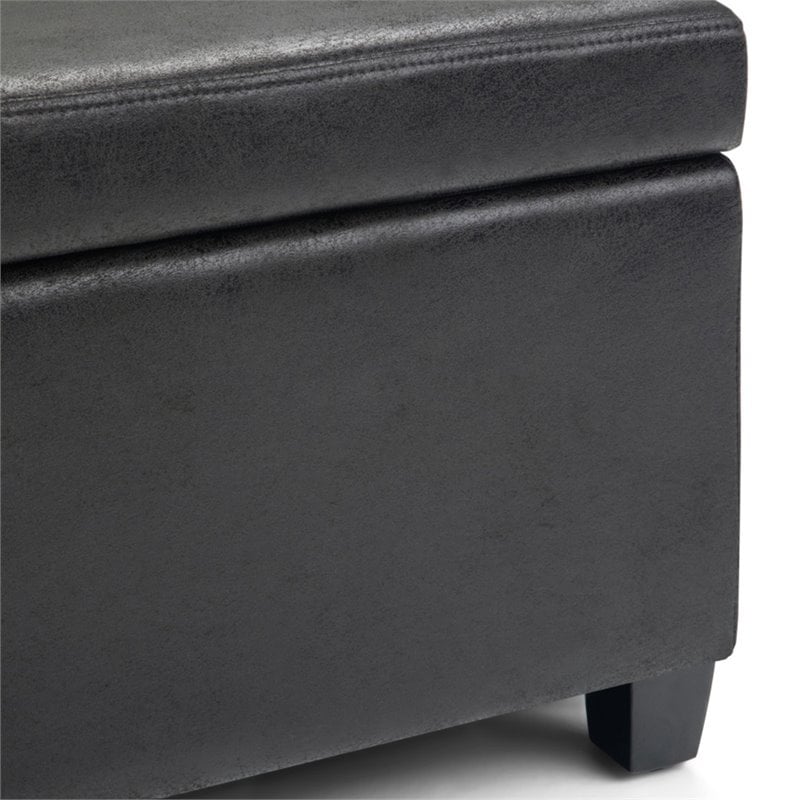 Simpli Home Avalon Faux Leather Storage Ottoman Bench in Black