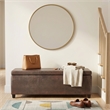 Simpli Home Avalon Faux Leather Storage Ottoman Bench in Brown