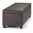 Simpli Home Avalon Faux Leather Storage Ottoman Bench in Brown