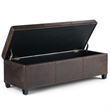 Simpli Home Avalon Faux Leather Storage Ottoman Bench in Brown