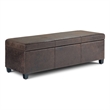 Simpli Home Avalon Faux Leather Storage Ottoman Bench in Brown