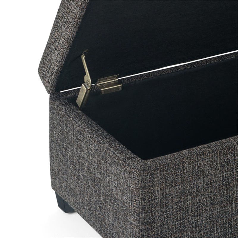 Simpli Home Avalon Upholstered Storage Ottoman Bench in Dark Gray