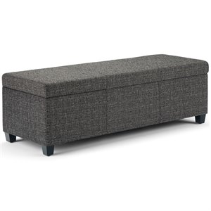 Simpli Home Avalon Upholstered Storage Ottoman Bench in Dark Gray