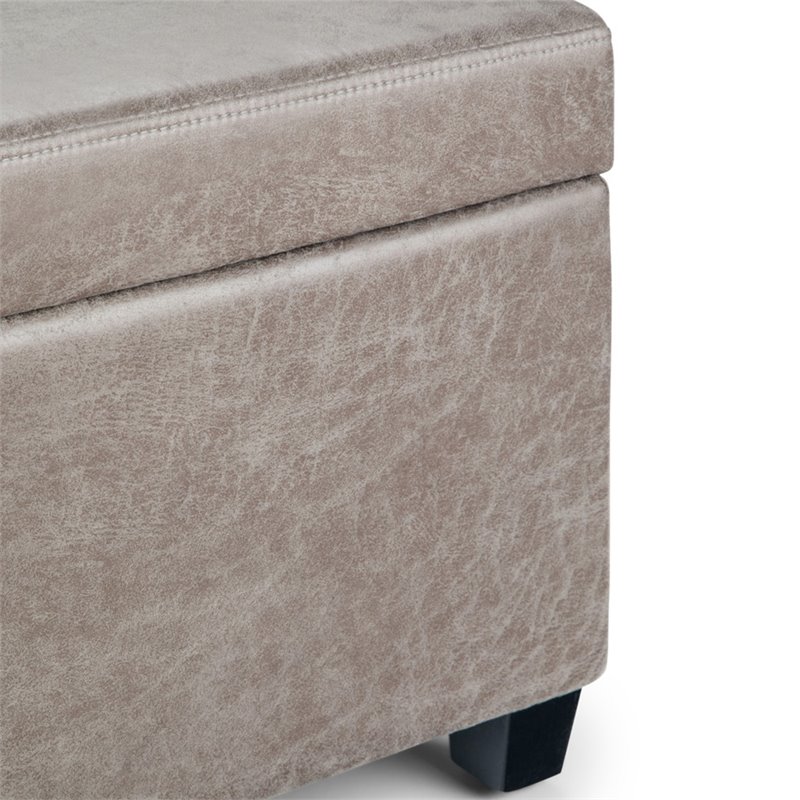 Simpli Home Avalon Faux Leather Storage Ottoman Bench in Distressed Gray Taupe