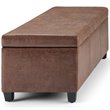 Simpli Home Avalon Faux Leather Storage Ottoman Bench in Distressed Umber Brown