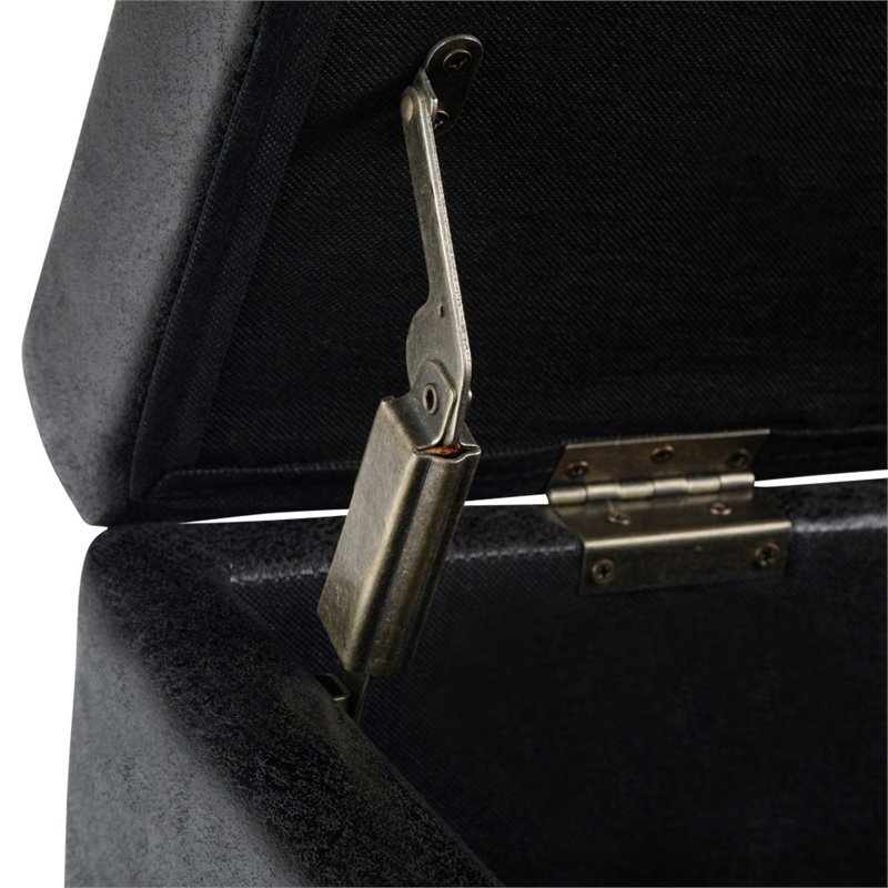 Simpli Home Dover Faux Leather Storage Ottoman Bench in Black