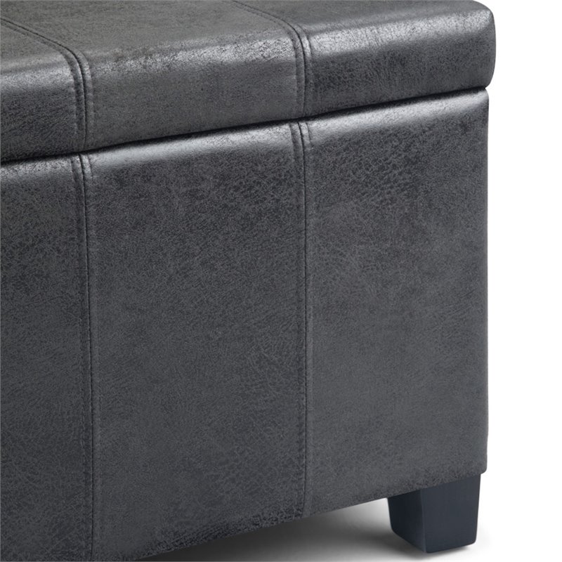 Simpli Home Dover Faux Leather Storage Ottoman Bench in Black