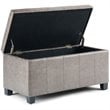 Simpli Home Dover Faux Leather Storage Ottoman Bench in Gray Taupe