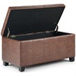 Simpli Home Dover Faux Leather Storage Ottoman Bench in Umber Brown