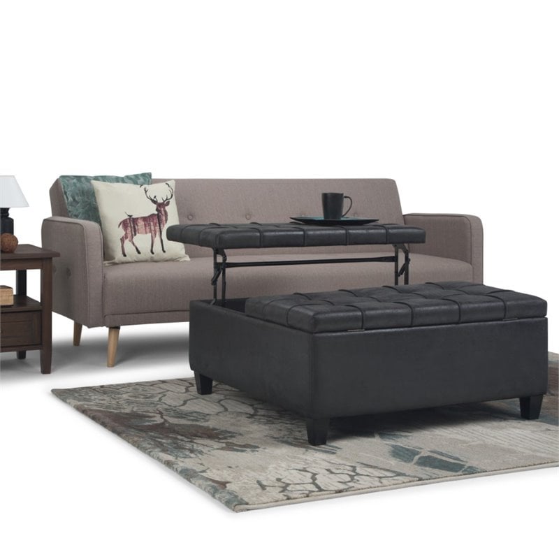 Simpli Home Harrison Faux Leather, Faux Leather Coffee Table