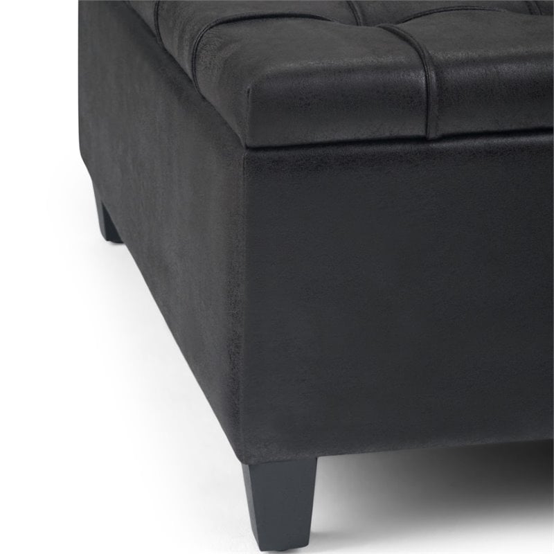harrison 36&quot transitional square coffee table ottoman in black faux leather