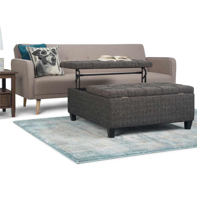 Harrison 36 W Coffee Table Storage Ottoman in Ebony Gray