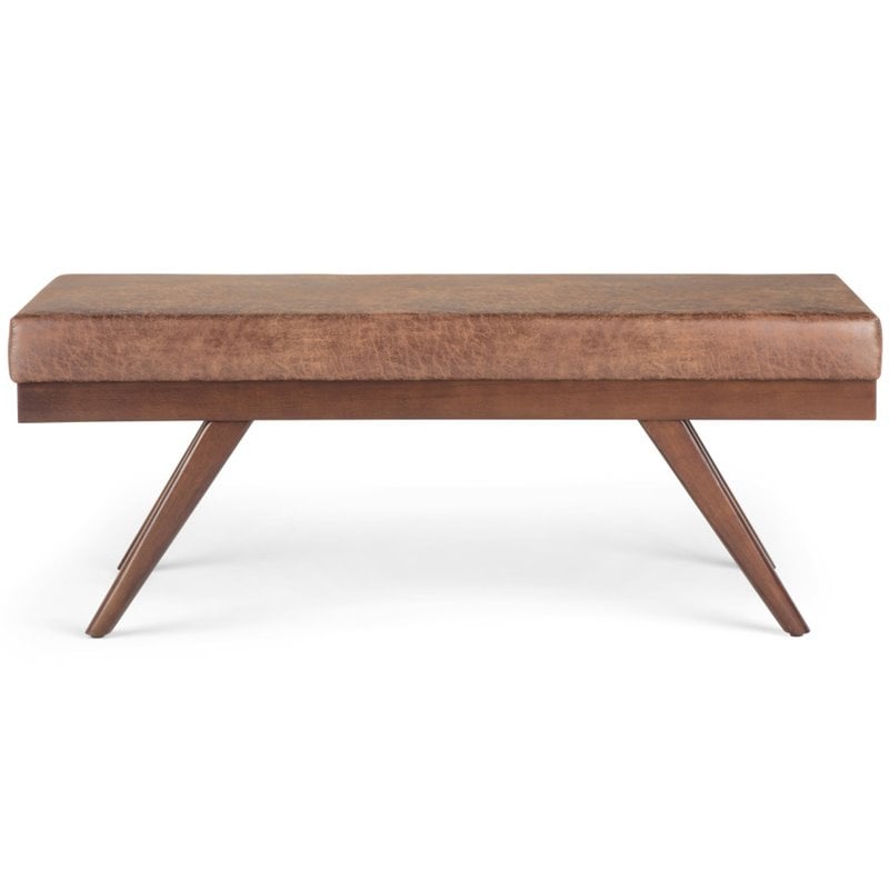 Chanelle 48 in. W Rectangle Ottoman Bench in Distressed Umber Brown Faux Leather