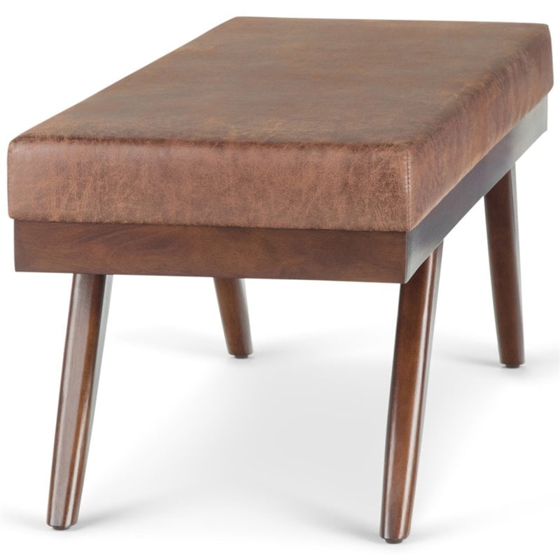 Chanelle 48 in. W Rectangle Ottoman Bench in Distressed Umber Brown Faux Leather