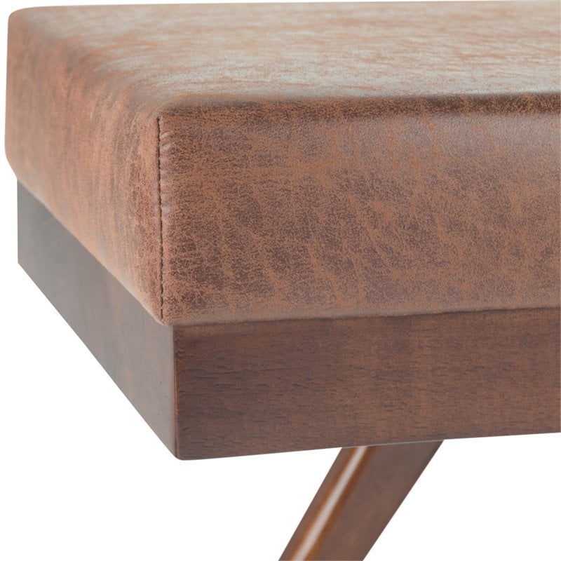 Chanelle 48 in. W Rectangle Ottoman Bench in Distressed Umber Brown Faux Leather