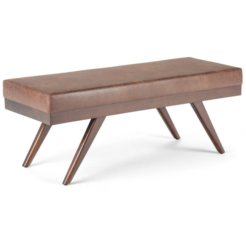 Chanelle 48 in. W Rectangle Ottoman Bench in Distressed Umber Brown Faux Leather