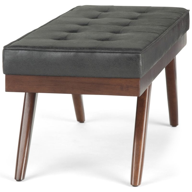 Pierce 48 inch W Modern Rectangle Ottoman Bench in Distressed Black Faux Leather