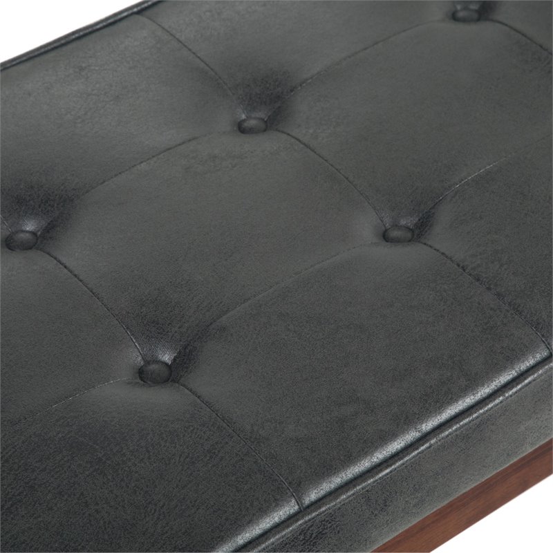 Pierce 48 inch W Modern Rectangle Ottoman Bench in Distressed Black Faux Leather