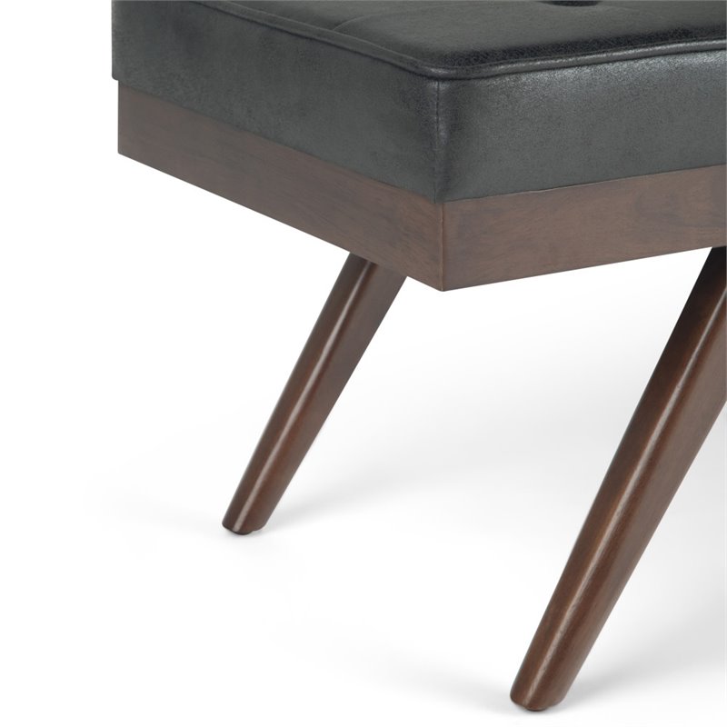 Pierce 48 inch W Modern Rectangle Ottoman Bench in Distressed Black Faux Leather