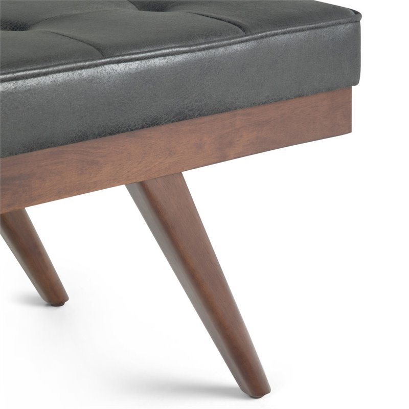 Pierce 48 inch W Modern Rectangle Ottoman Bench in Distressed Black Faux Leather