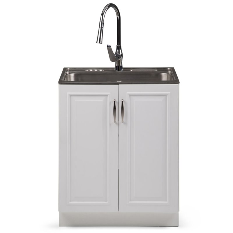 Simpli Home Darwin 28 Laundry Sink Cabinet In White And Chrome