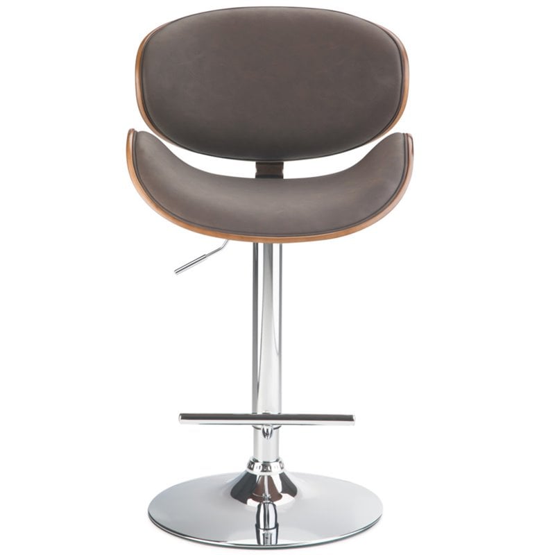 Marana Bentwood Adjustable Height Lift Bar Stool inDistressed Brown Faux Leather