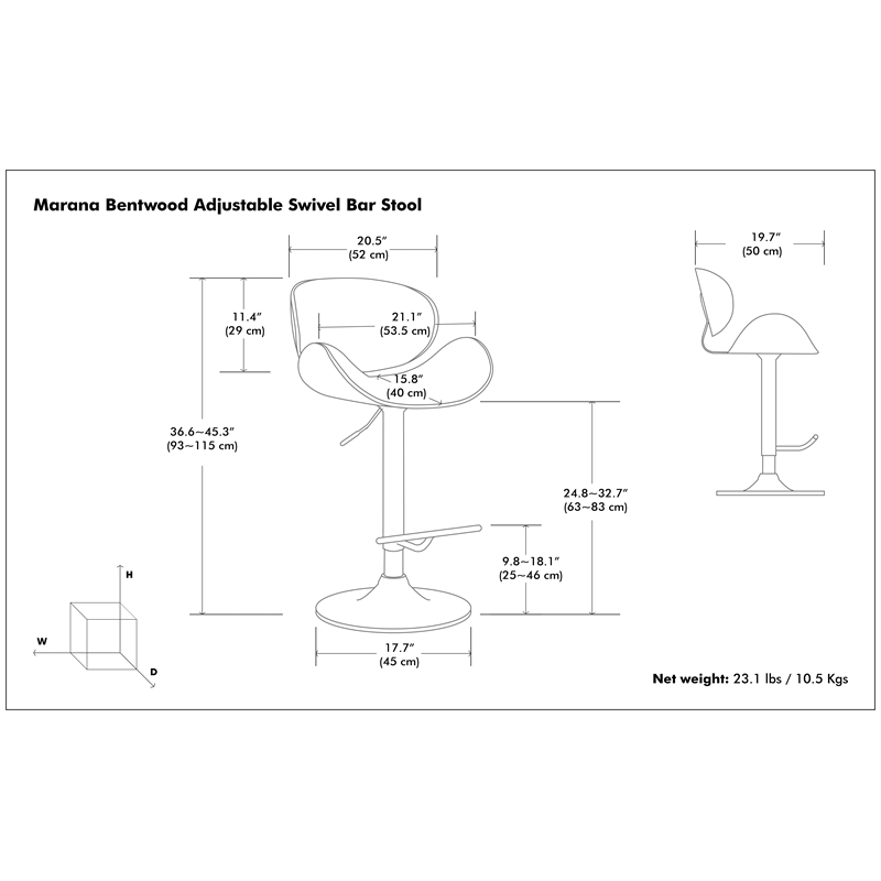 Simpli Home Marana Adjustable Bar Stool in Gray and Brown