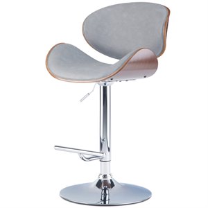 Marana Bentwood Adjustable Height Gas Lift Bar Stool in Stone Gray Faux Leather