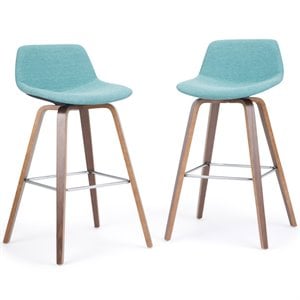 Randolph 28 inch Seat Height Mid Century Modern Bentwood Counter/Bar Height Stool in Aqua Blue Linen Look Fabric (Set of 2)