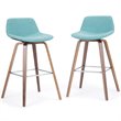 Randolph 28 inch Seat Height Mid Century Modern Bentwood Counter/Bar Height Stool in Aqua Blue Linen Look Fabric (Set of 2)
