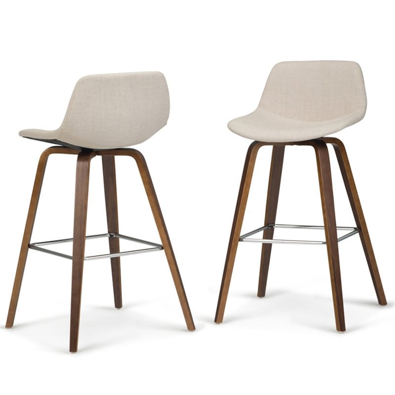 Randolph 28 inch Seat Height Mid Century Modern Bentwood Counter/Bar Height Stool in Natural Linen Look Fabric (Set of 2)
