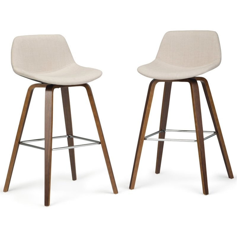 Randolph 28 inch Seat Height Mid Century Modern Bentwood Counter/Bar Height Stool in Natural Linen Look Fabric (Set of 2)