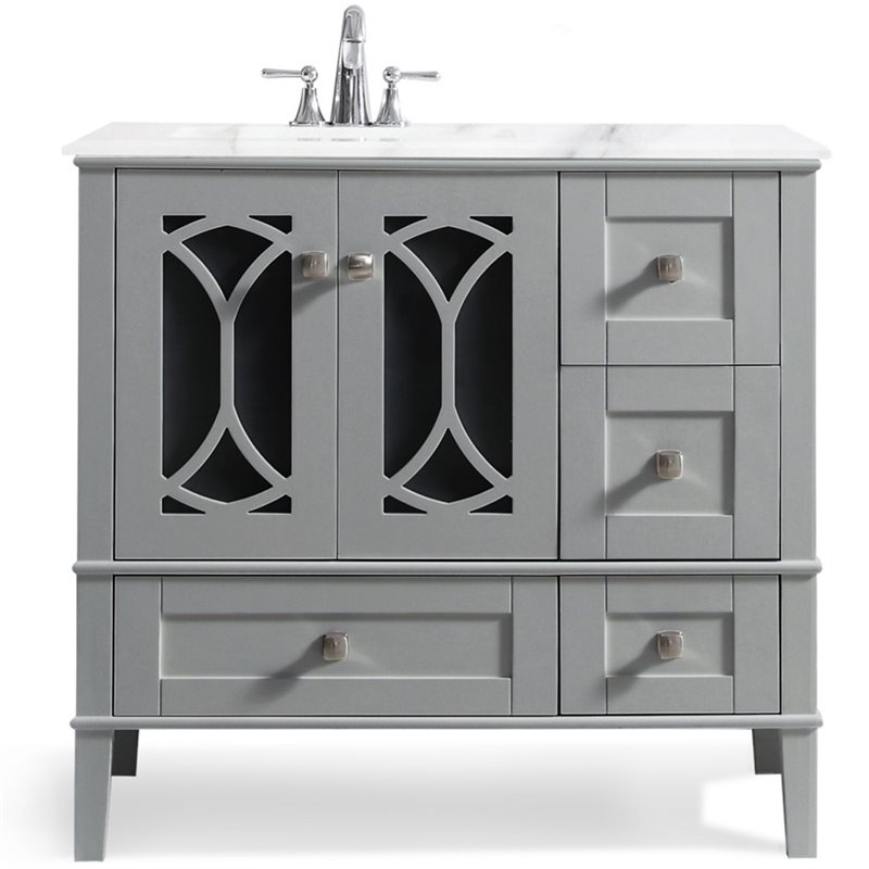 Simpli Home Paige 37 Faux Marble Top Left Offset Bathroom Vanity In Gray Axcvpawg 36 L