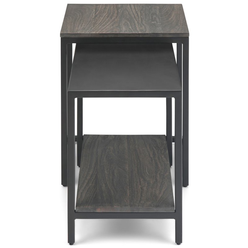 Simpli Home Bellgrove Solid Mango Wood And Metal 16 Inch Wide Square Modern Industrial 2 Pc Nesting Table In Light Charcoal Axcbel 06