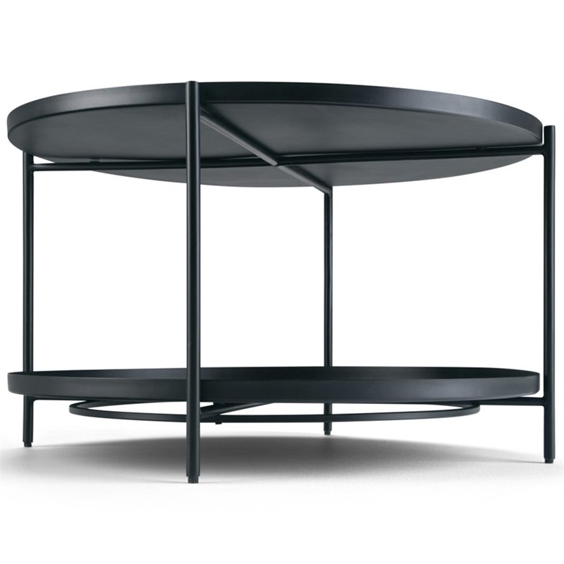 Simpli Home Monet 32" Round Metal Tray Top Coffee Table in ...