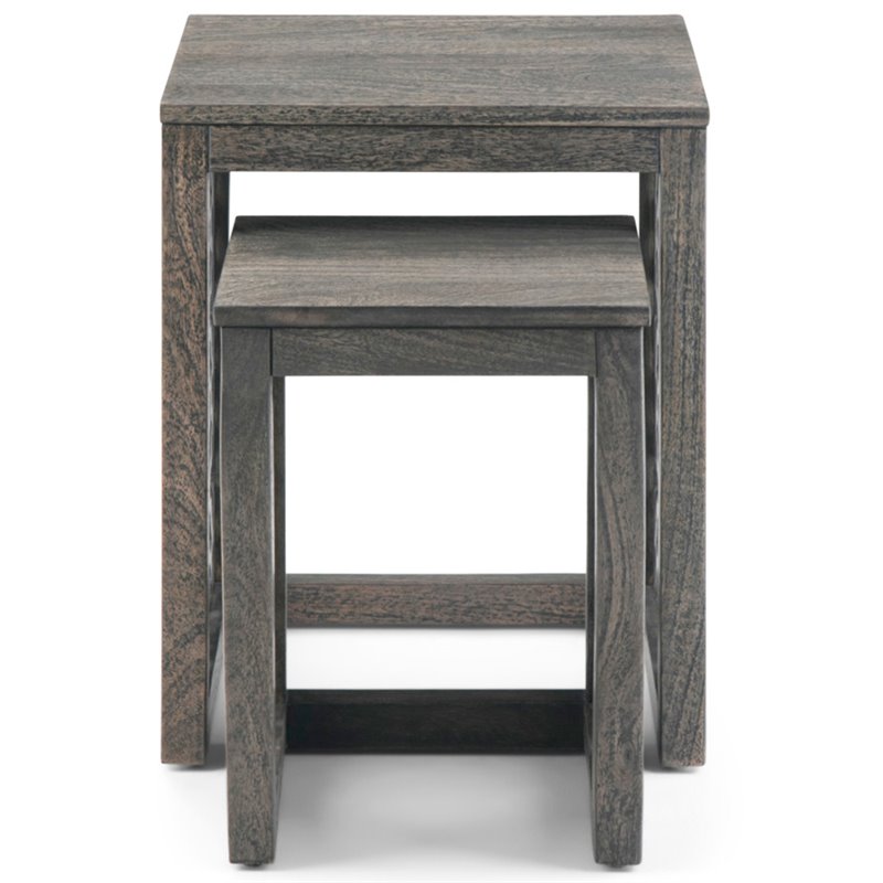 Simpli Home Polly Solid Mango Wood 17 Inch Wide Square Rustic 2 Pc Nesting Table In Barnwood Brown Axcpol 06br